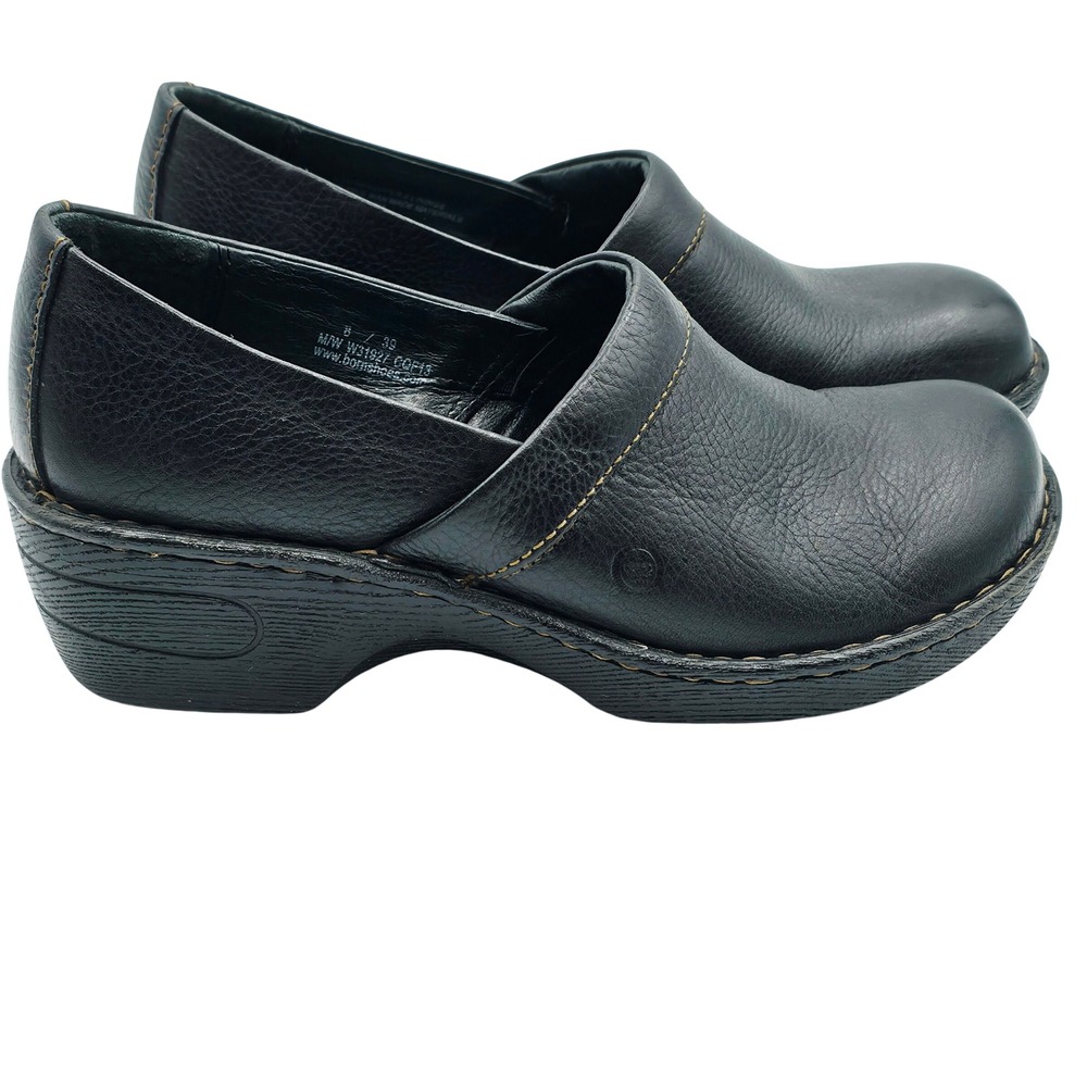 Born Clogs Womens 8 Black Leather W31927 Slip On Comfort Wedge Shoes Handcrafted